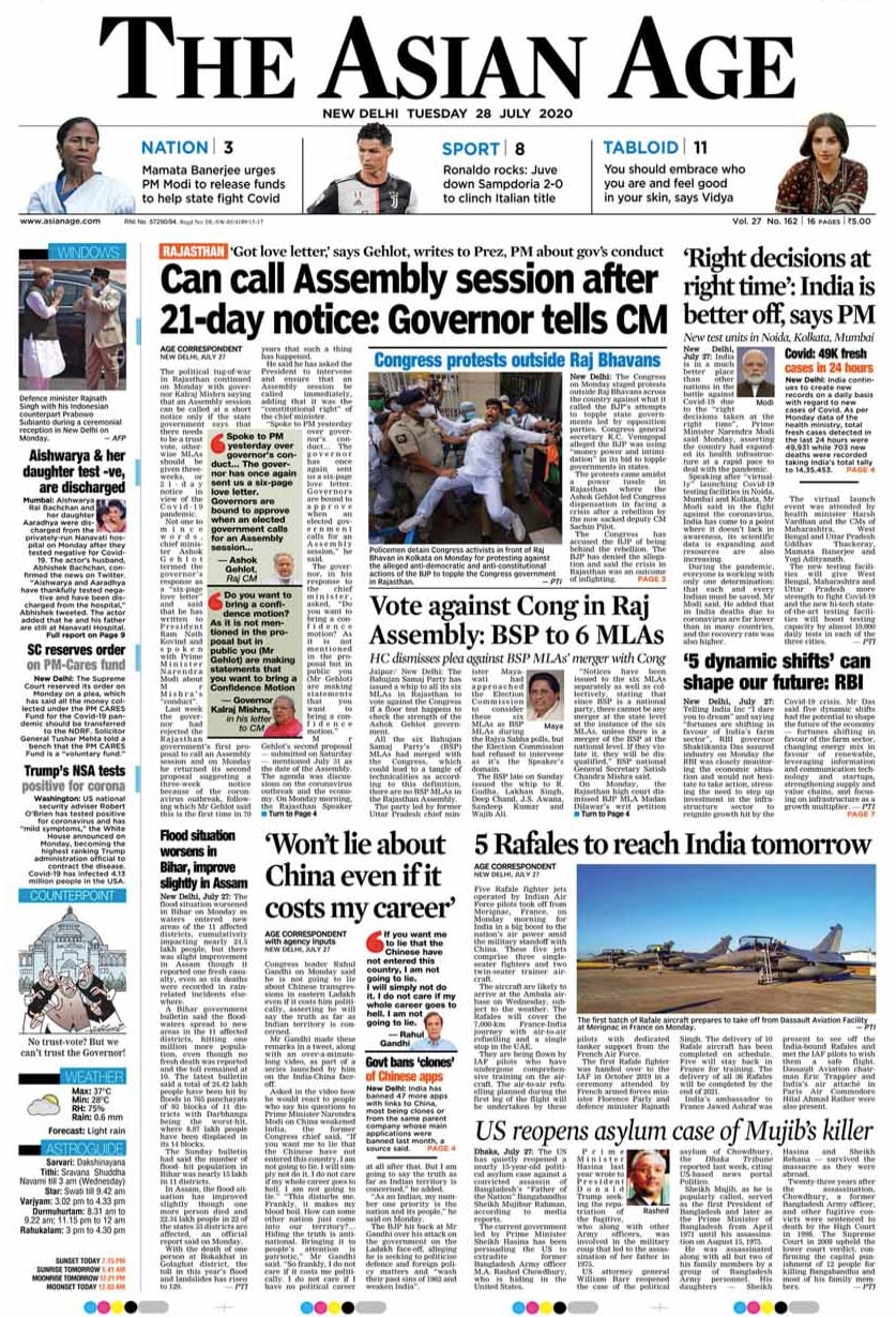 The political tug-of-war in Rajasthan continued on Monday with governor Kalraj Mishra saying that an Assembly session can be called at a short notice only if the state government says that there needs to be a trust vote, otherwise MLAs should be given three weeks, or 21-day notice in view of the coronavirus pandemic.