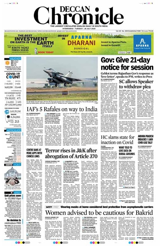 Five Rafale fighter jets operated by Indian Air Force (IAF) pilots took off from Merignac in France on Monday morning for India  in a big boost to country's air power at a time of military stand-off with China.