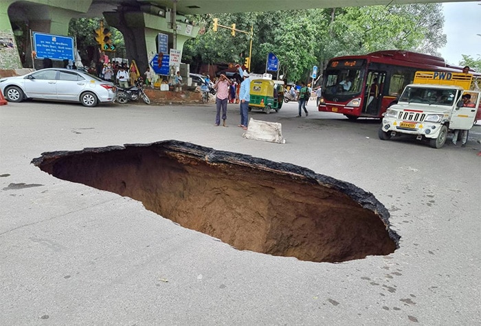 Huge Chunk Of Road Caves In Under IIT Delhi Flyover