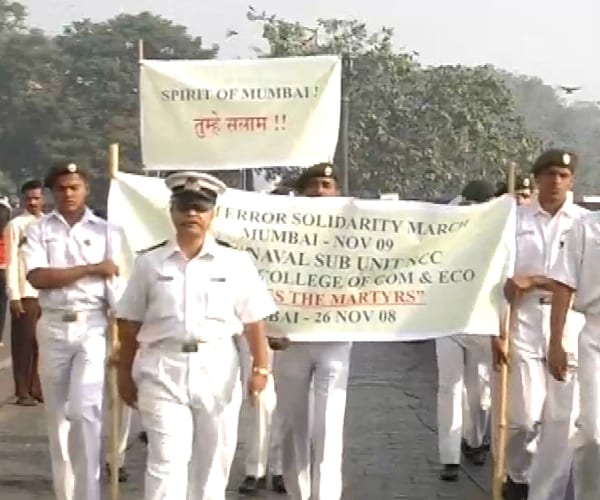 The NCC cadets also marched outside the Taj Hotel this morning remembering the ones who died a year ago and saluting the spirit of Mumbai. (NDTV Photo)