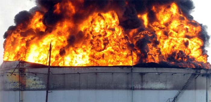 The fire broke out at about 7.30 pm when petrol was reportedly being transferred. (AFP)