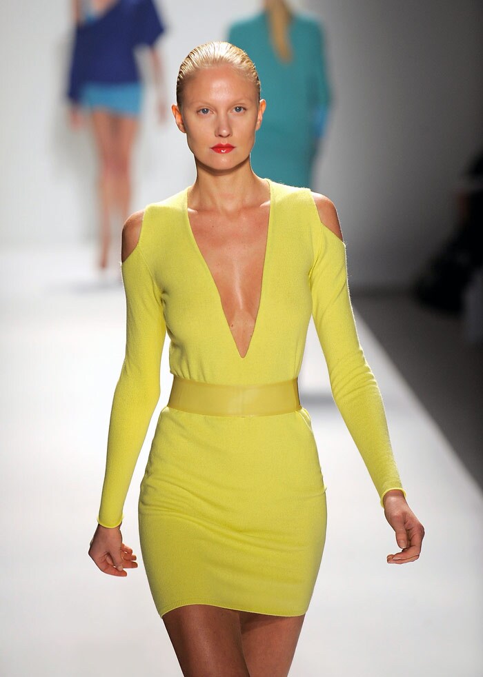 A model walks the runway at Allude Spring 2010 fashion Show at the Salon at Bryant Park on September 17, 2009 in New York City. (Pic: AFP)