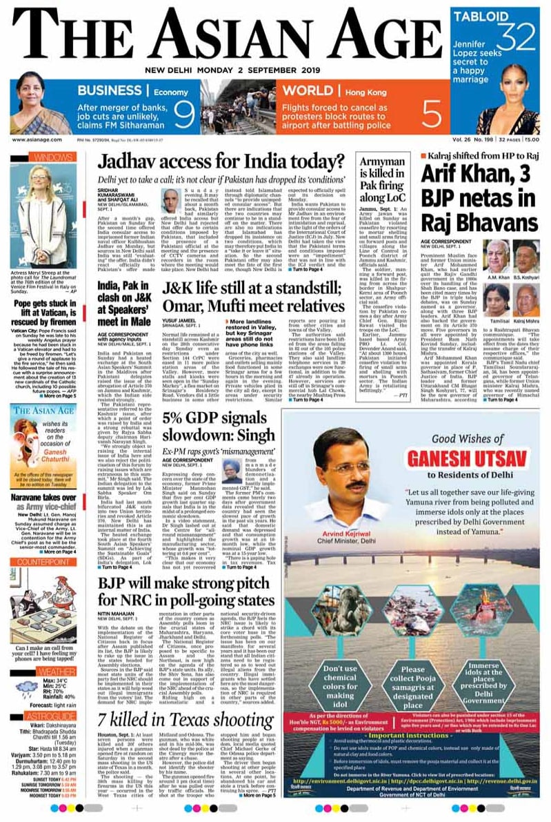 Newspaper Headlines: Assam NRC; Record ITR filings; Khulbhushan Jadhav ...