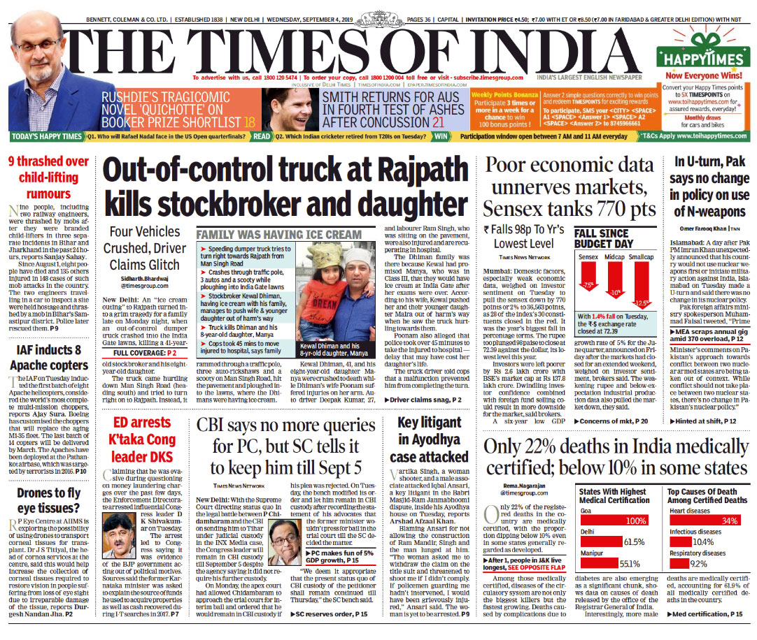 Newspaper Headlines: Sensex Crashes 770 Points, Congress's DK ...