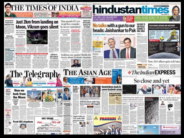 Newspaper Headlines: Chandrayaan-2 Lander Hits Snag During Historic Moon Landing Attempt Newspaper Headlines: Chandrayaan-2 Lander Hits Snag During Historic Moon Landing Attempt