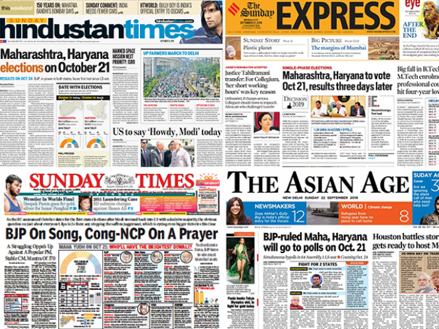 Photo : Newspaper Headlines: Maharashtra, Haryana Polls And Other Big Stories