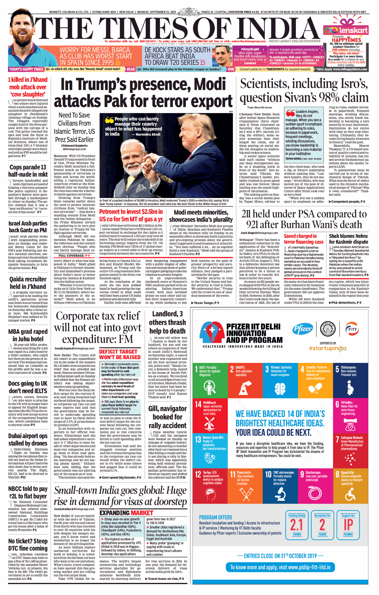 PM Modi Slams Pak For Sponsorship Of Terrorism Headlines Front Pages Of ...