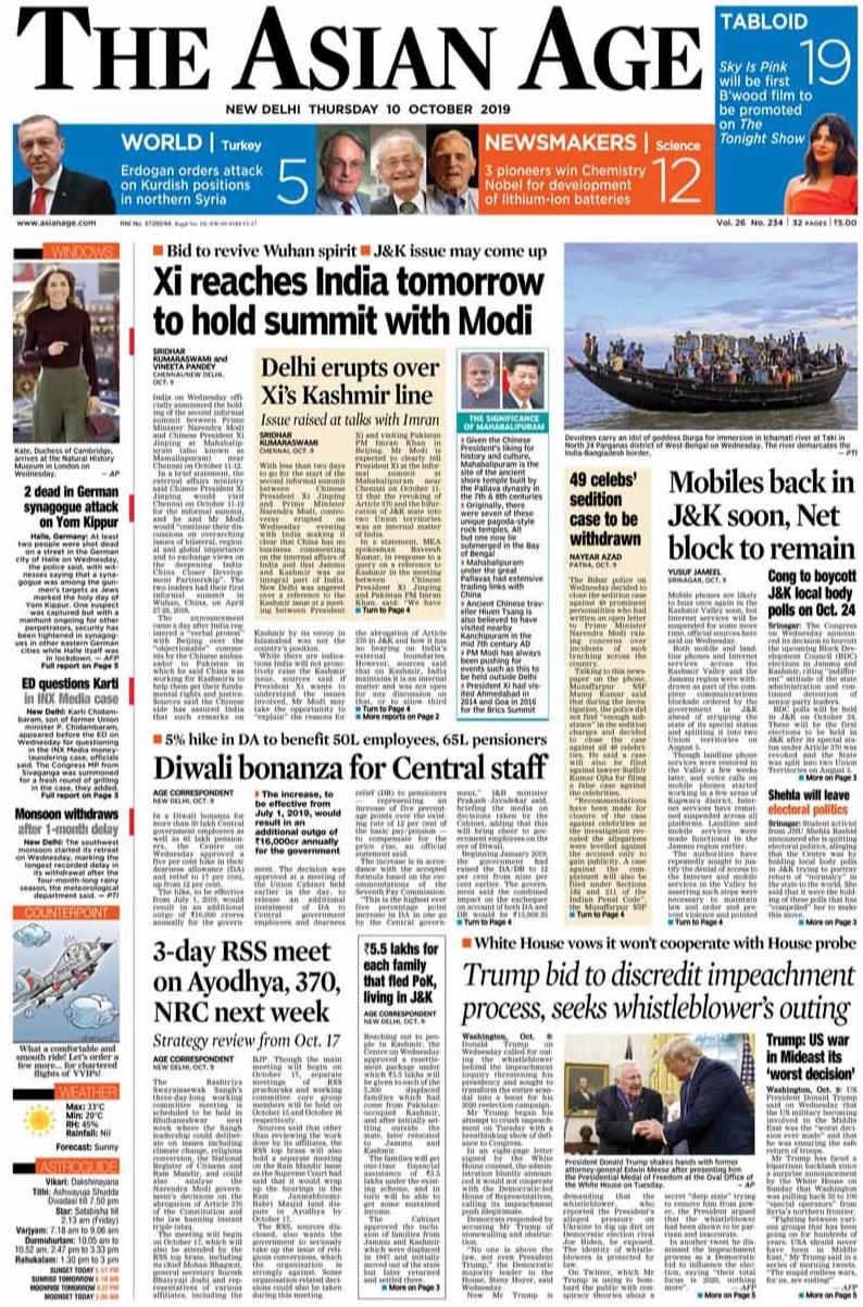 Newspaper Headlines: PM Modi, Xi Jinping To Meet In Chennai This Week And Other Big Stories