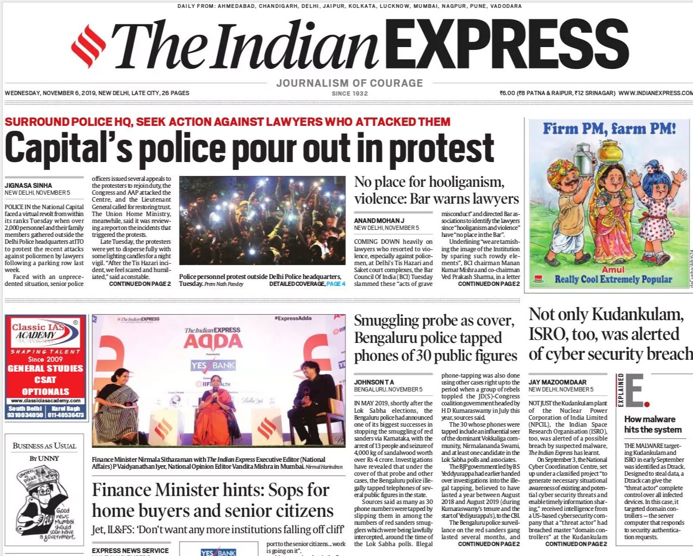 Newspaper Headlines: Delhi Cops Protest Outside Police Headquarters 