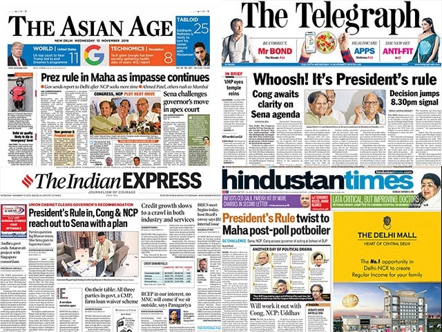 Newspaper Headlines: President's Rule In Maharashtra, Delhi's Air ...