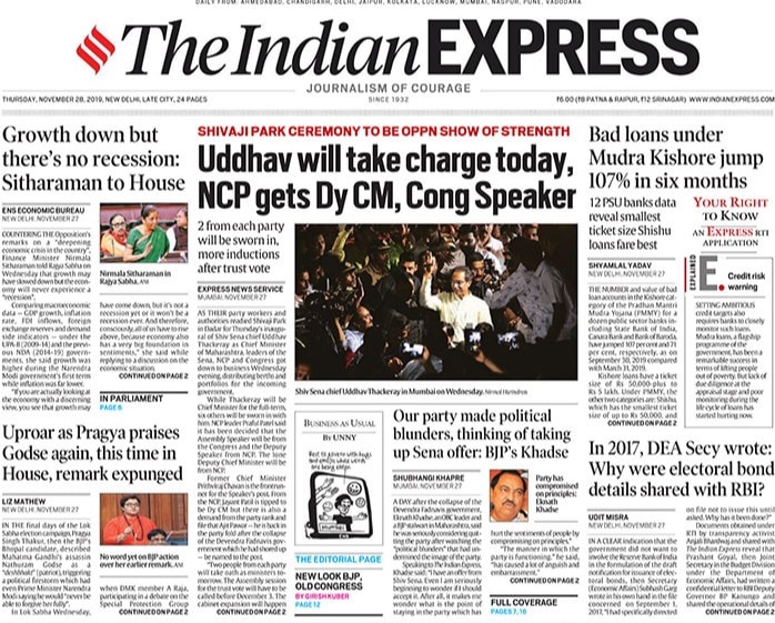 Newspaper Headlines: Shiv Sena Chief Uddhav Thackeray Be Sworn In As ...