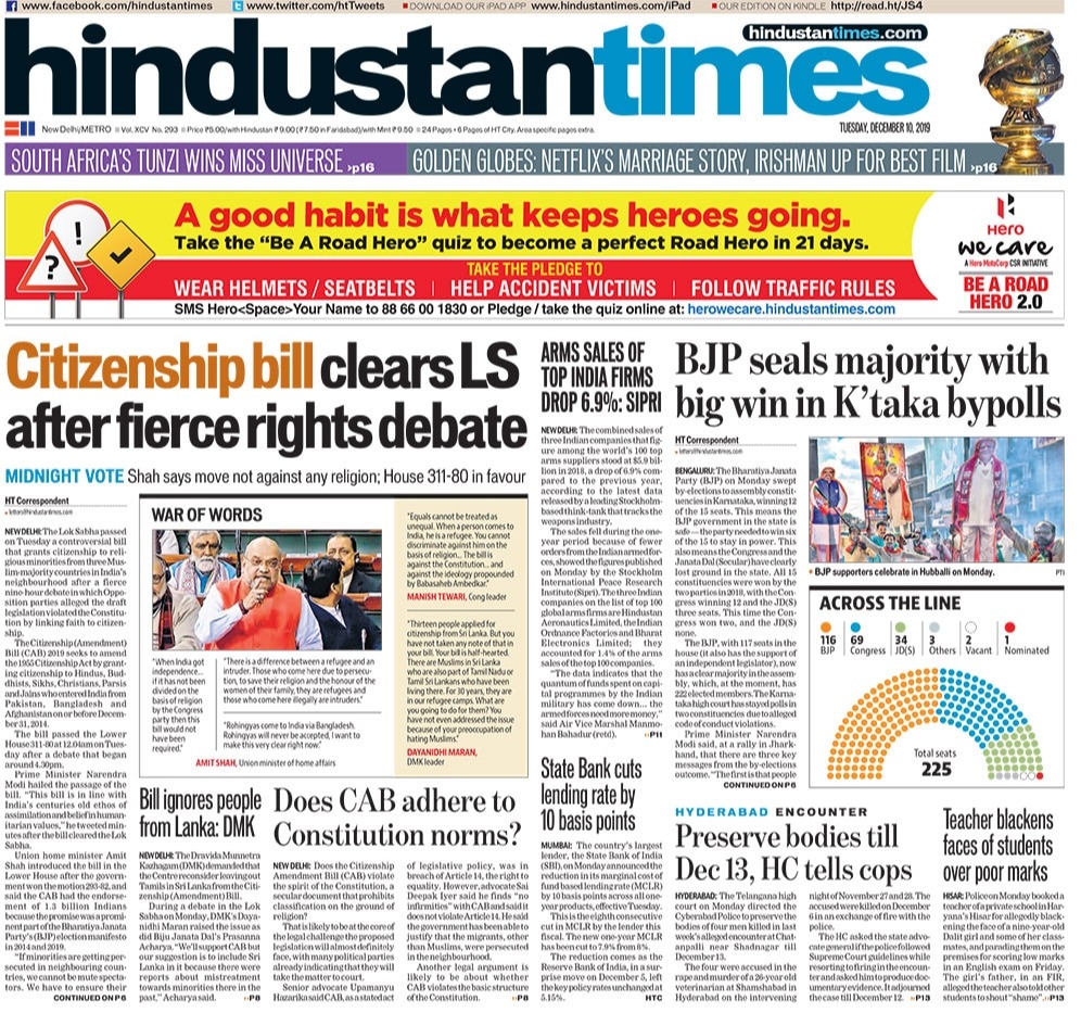 Newspaper Headlines: Lok Sabha Passes Citizenship (Amendment) Bill, Other Top Stories