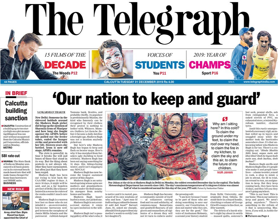 <B>The Telegraph/B>: Delhi's Shaheen Bagh has been out trying to beat back the CAA-NRC regime 16 days. Arecent denial of "Gorkha" certificates to three youths in Kalimpong has underscored the complexities associated with surnames in the country and the pitfalls of red tape that prevents checklists from being updated on time.