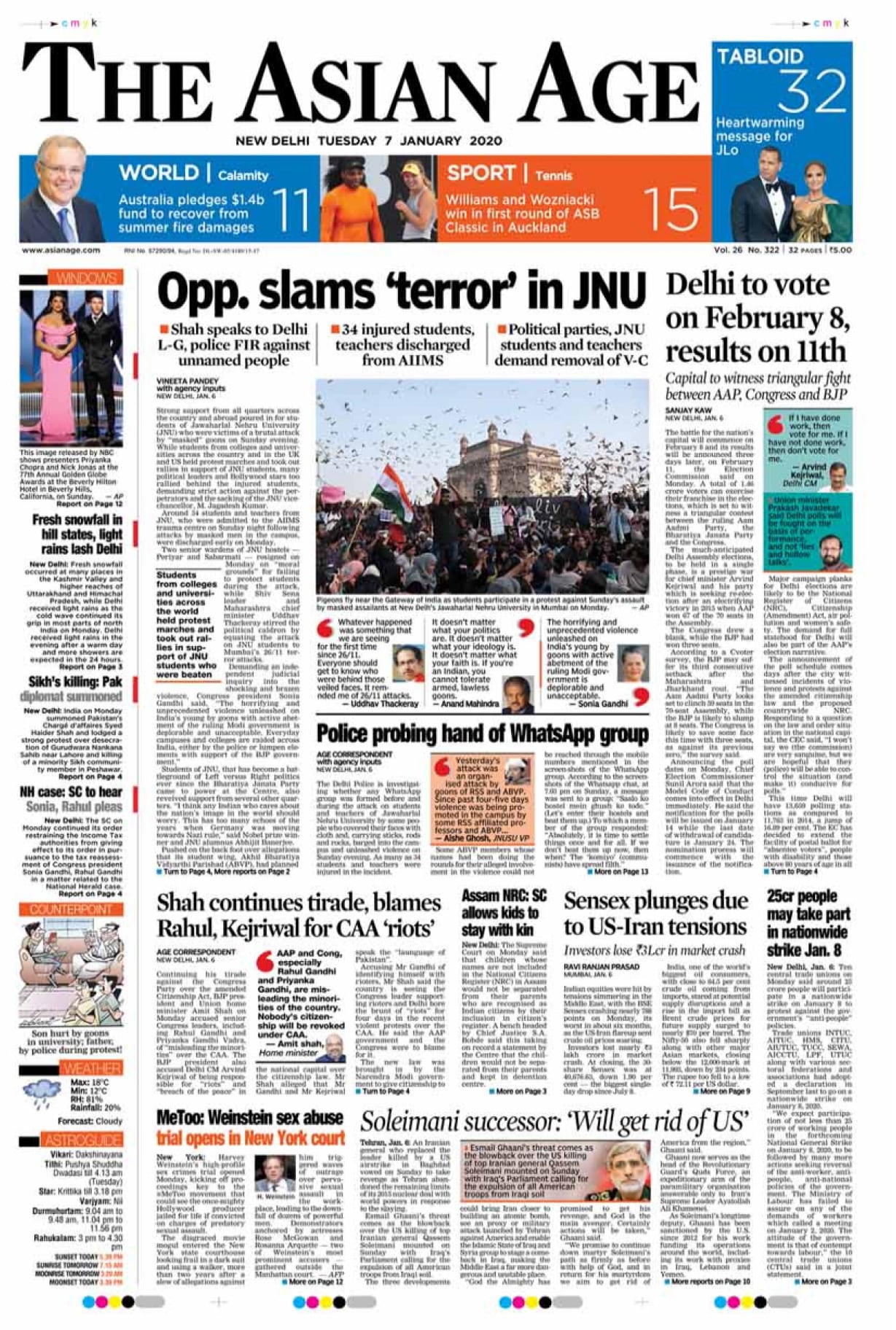 Newspaper Headlines: Nation Reacts To JNU Mob Attack, US-Iran Tensions Continue