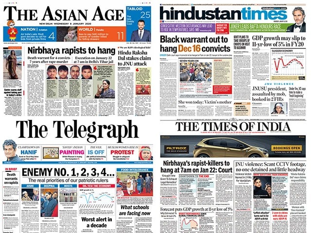 Newspaper Headlines: Nirbhaya's Rapist-Killers To Hang At 7 am On ...