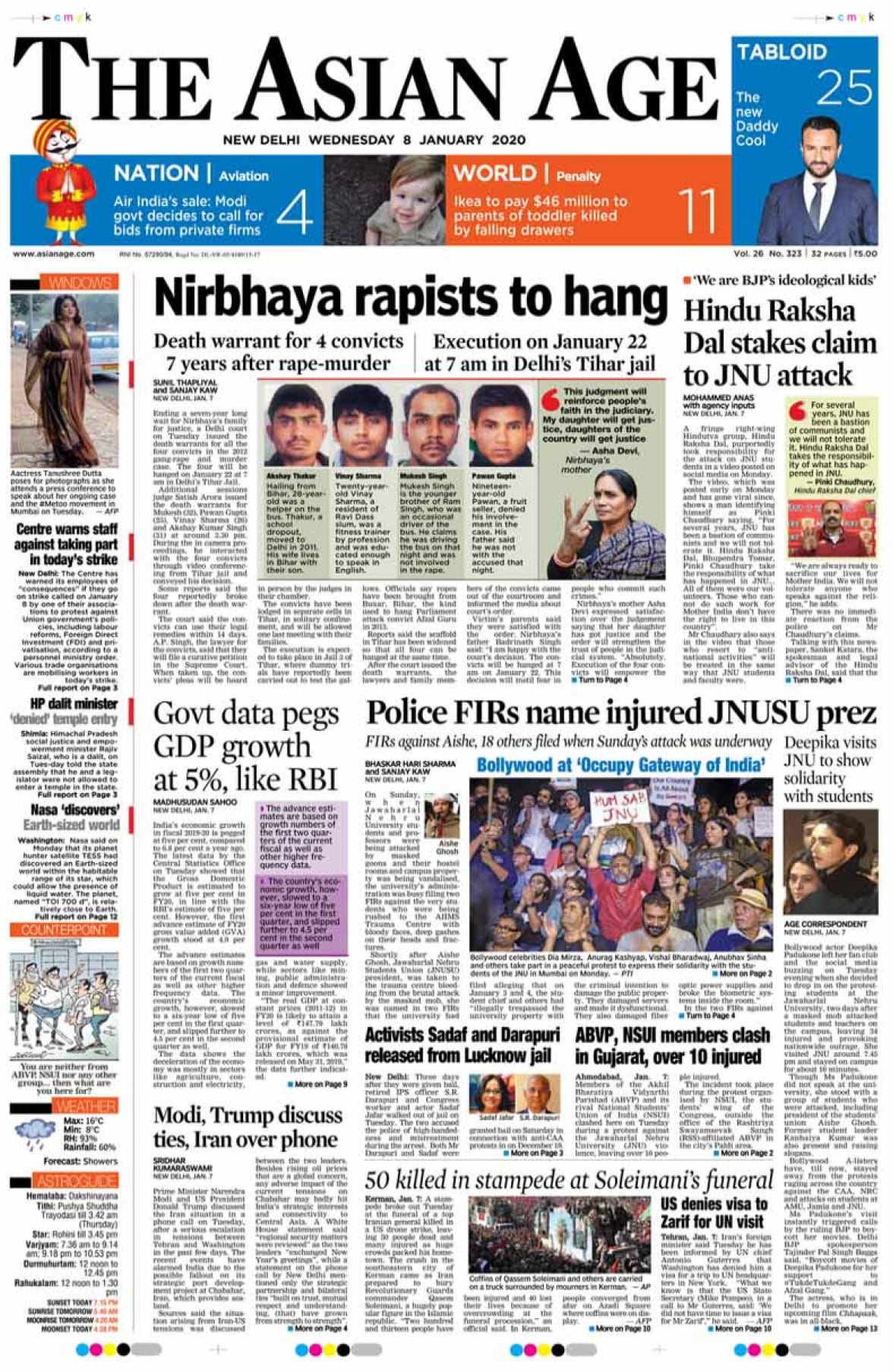 Newspaper Headlines: Nirbhaya\'s Rapist-Killers To Hang At 7 am On January 22, Says Delhi court And Other Top Stories