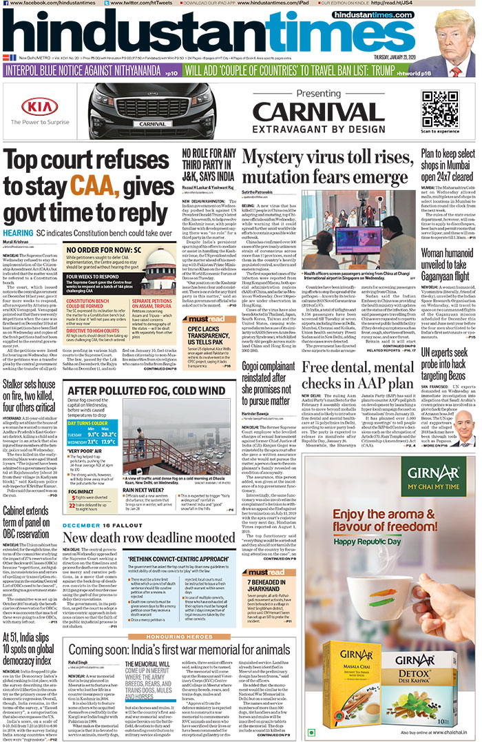 Newspaper Headlines: Top Court On Citizenship Act's Petition, India's Fall On Democracy Index