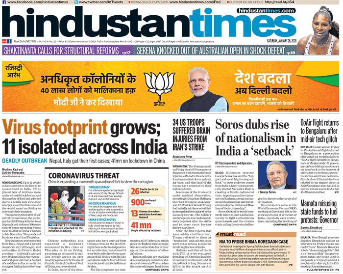 Newspaper Headlines: 11 People Under Watch In India Over Coronavirus Fears And Other Stories