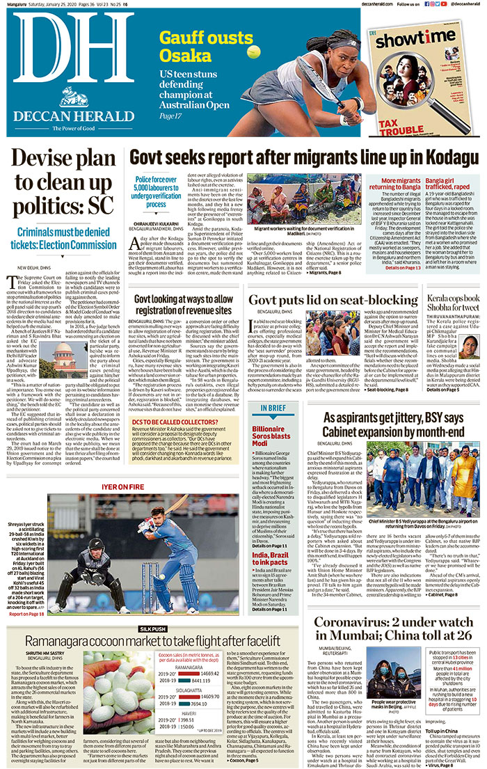 Newspaper Headlines 11 People Under Watch In India Over Coronavirus Fears And Other Stories