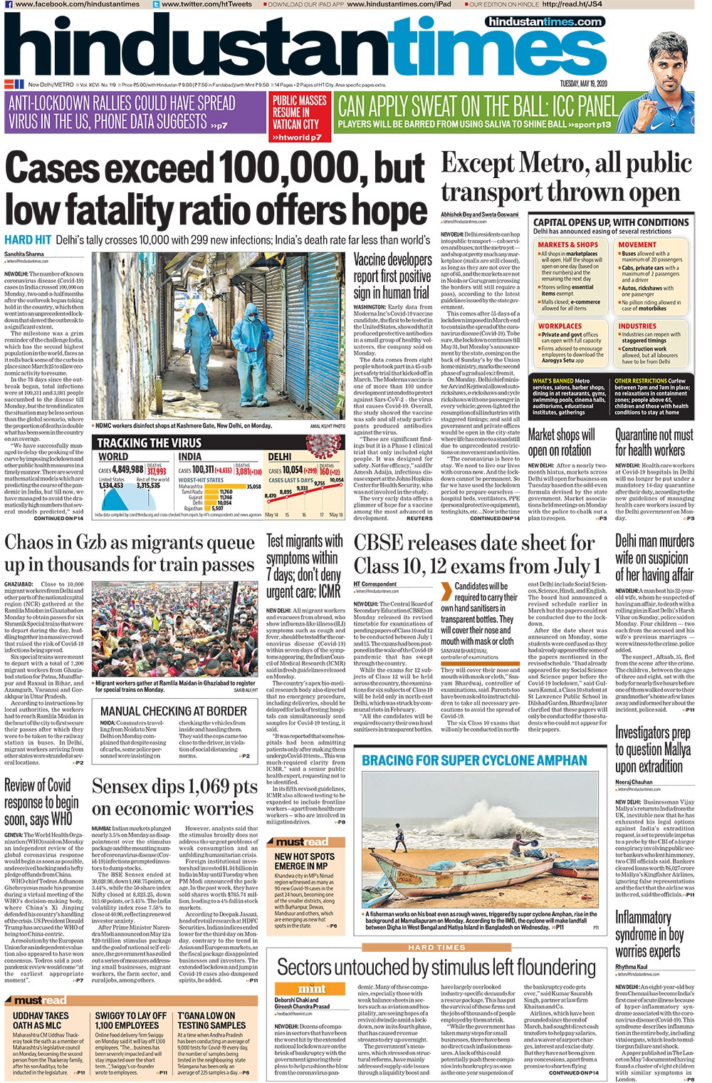 Newspaper Headlines: Coronavirus Cases In India Cross 1 Lakh, Over ...