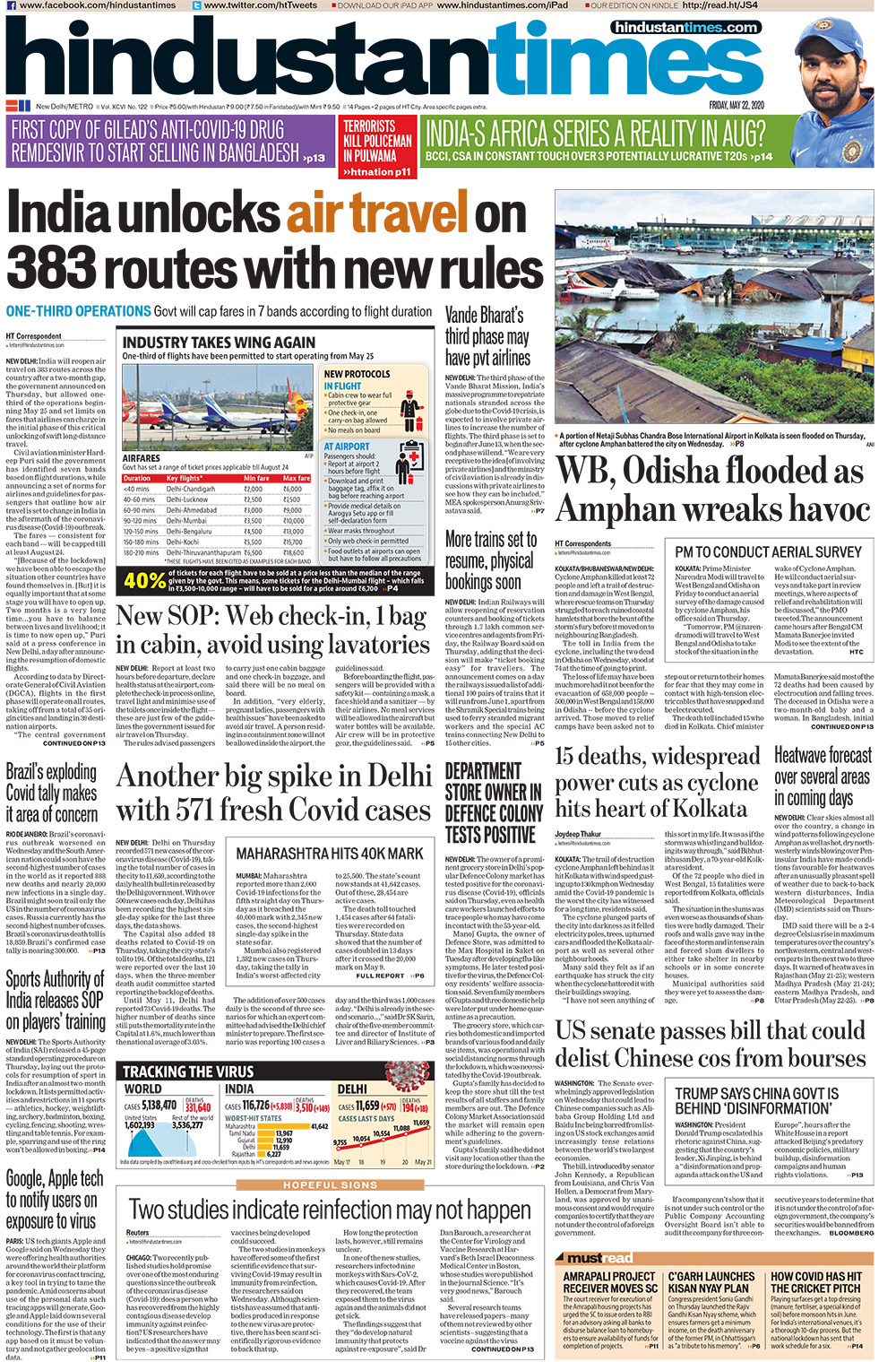 Newspaper Headlines: 72 Dead As Cyclone Amphan Wrecks Parts Of West Bengal  & Other Top Stories