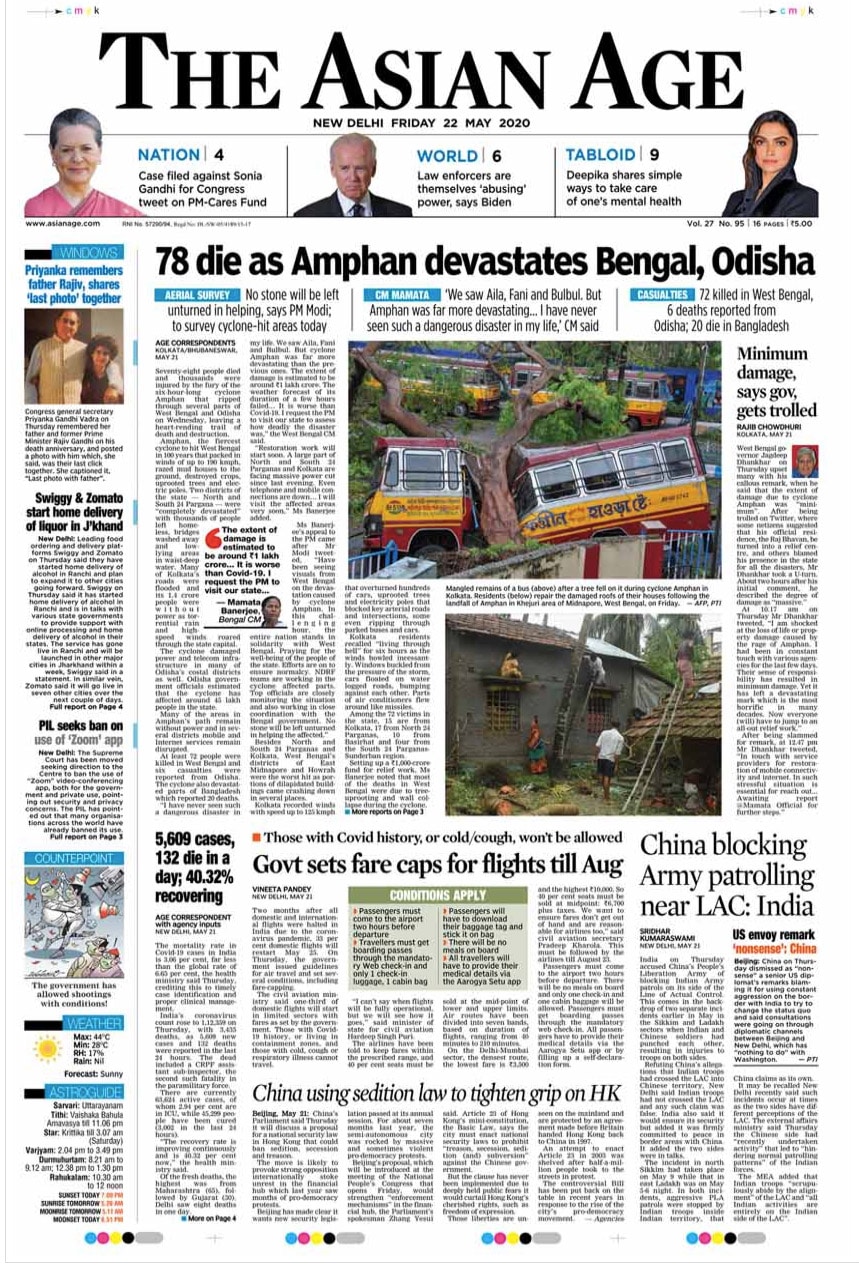 Newspaper Headlines: 72 Dead As Cyclone Amphan Wrecks Parts Of West Bengal  & Other Top Stories