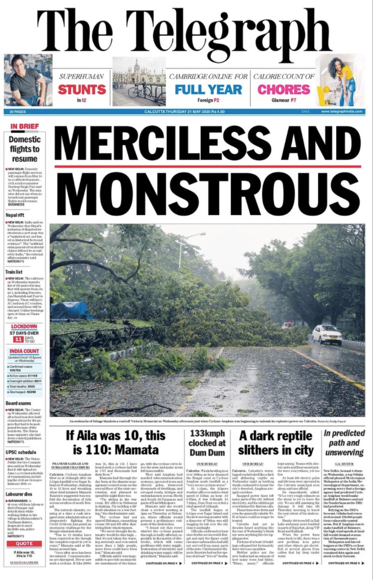 Newspaper Headlines: 72 Dead As Cyclone Amphan Wrecks Parts Of West Bengal  & Other Top Stories