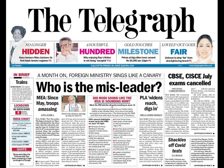 The Narendra Modi government on Thursday admitted for the first time that the situation along the Line of Actual Control (LAC) was much more serious than the routine clashes that take place between Indian and Chinese patrol teams. Defence ministry sources on Thursday said the situation continued to simmer in the Galwan Valley, Hot Springs and the Pangong Lake despite the corps commander-level talks on June 22.