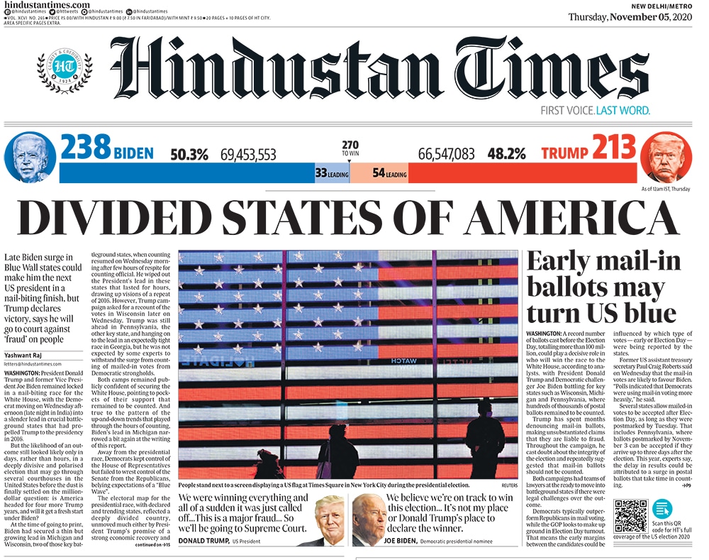 Newspaper Headlines Tight Race In Key US States To Decide Next