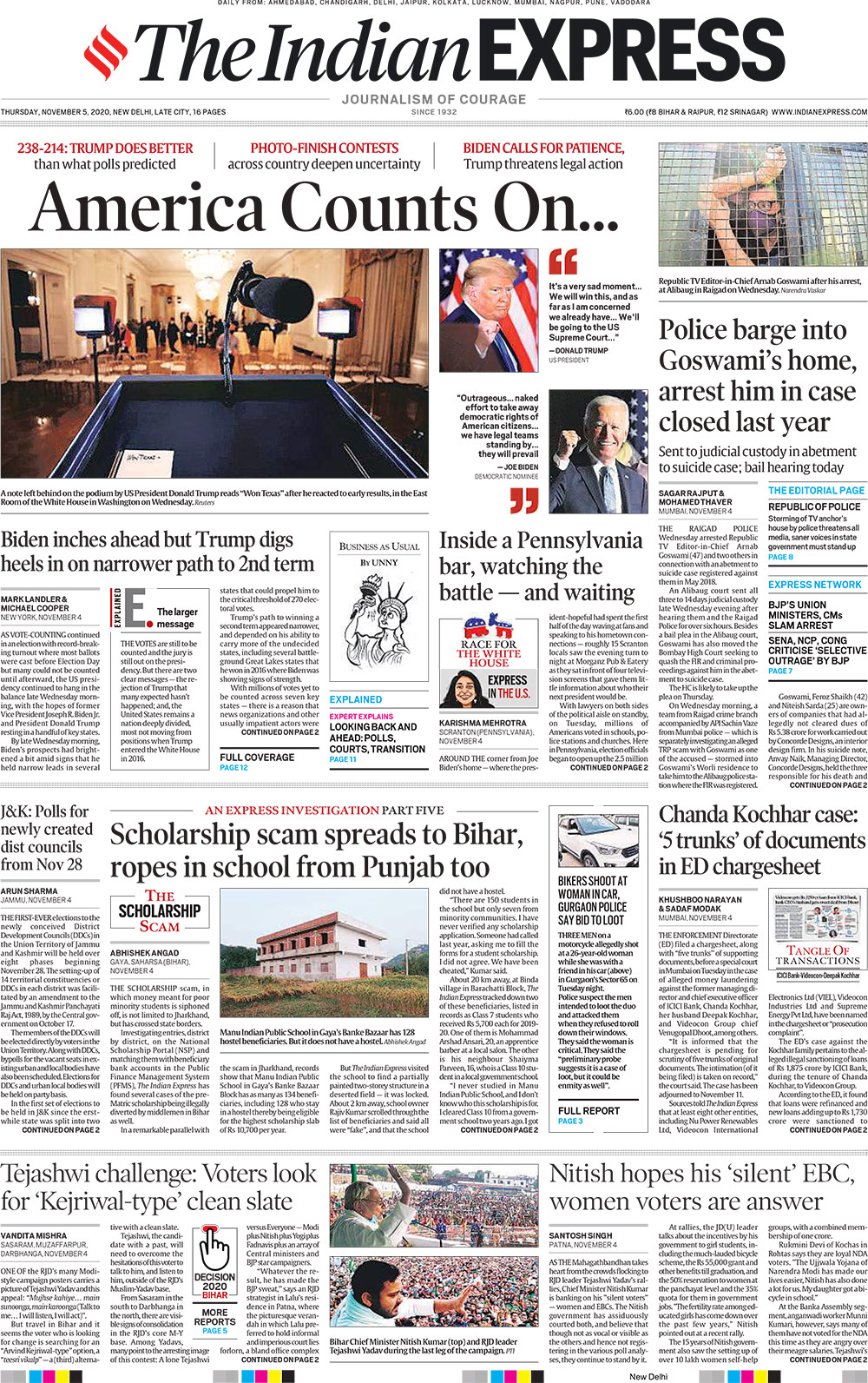 Newspaper Headlines Tight Race In Key Us States To Decide Next President And Other Top Stories