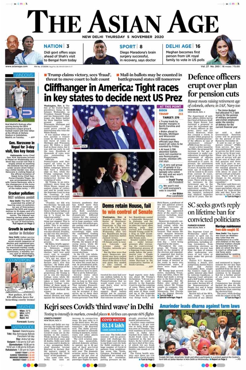 Newspaper Headlines: Tight Race In Key US States To Decide Next President And Other Top Stories