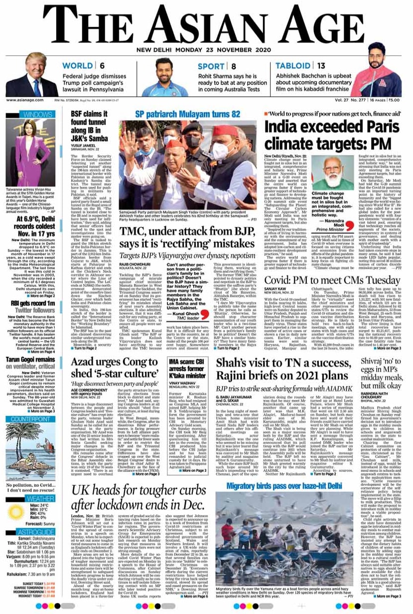 <B>The Asian Age</B>: Prime Minister Narendra Modi on Sunday said that India is not only meeting the targets of the Paris agreement on Climate Change but is also exceeding them. PM Modi also said that while the world currently is fighting the COVID-19 pandemic, it is "equally important to fight climate change in an integrated, comprehensive and holistic way".