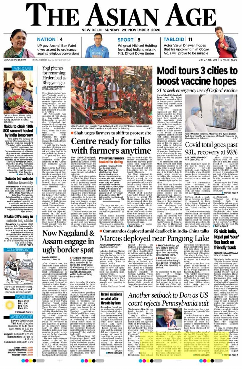 Newspaper Headlines Pm S 3 City Vaccine Tour Farmers Protest And Other Top Stories