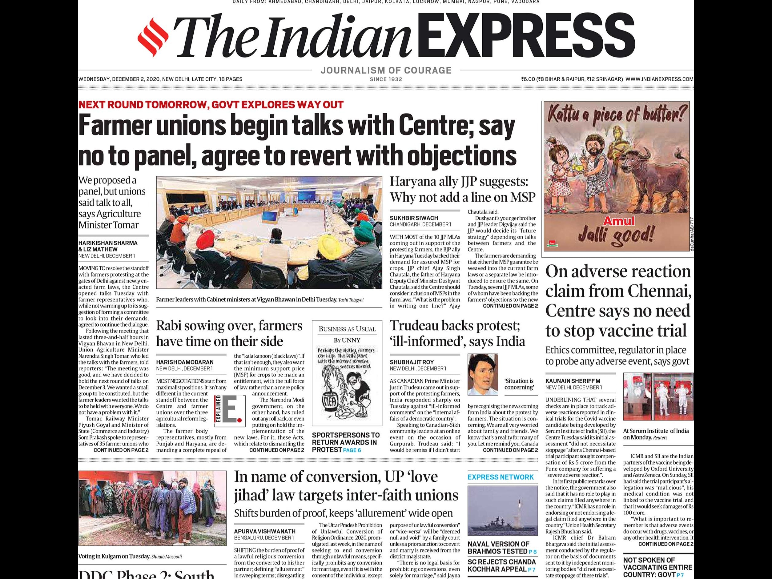 Newspaper Headlines: Centre-Farmers Talks Deadlocked, India Reacts Sharply To Justin Trudeau\'s Remarks On Farmers Protest