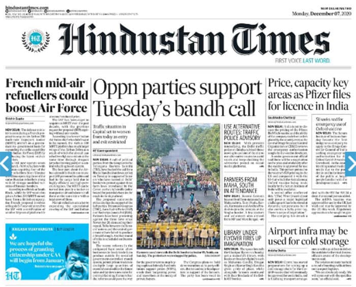 Newspaper Headlines: For Bharat Bandh, Opposition Parties Send Message ...