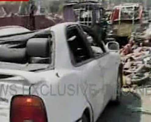 Windowpanes of nearby buildings ahave been shattered in the blast along with the cars on the road which also were damaged. (Express 24x7 Photo)