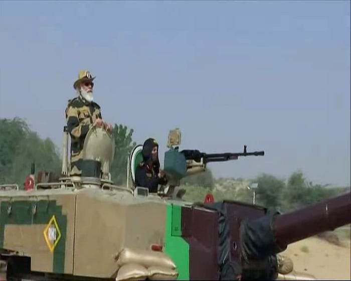 Photos: PM Modi Takes A Tank Ride During Visit To Jaisalmer Soldiers On Diwali