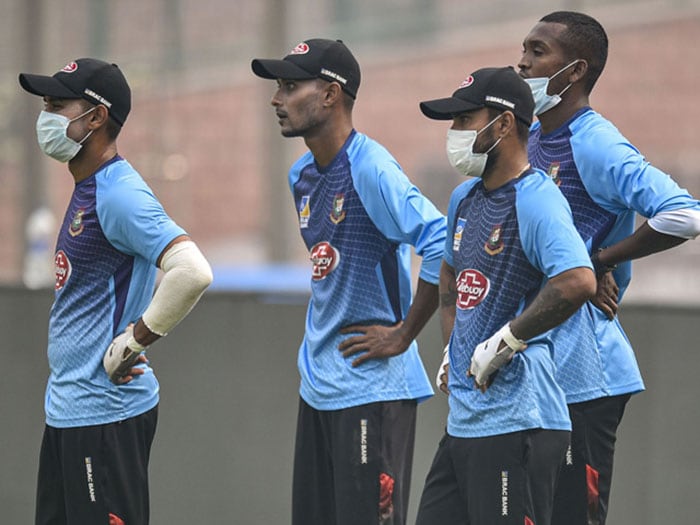 Bangladesh cricket players seen wearing pollution masks during a practice session in Delhi