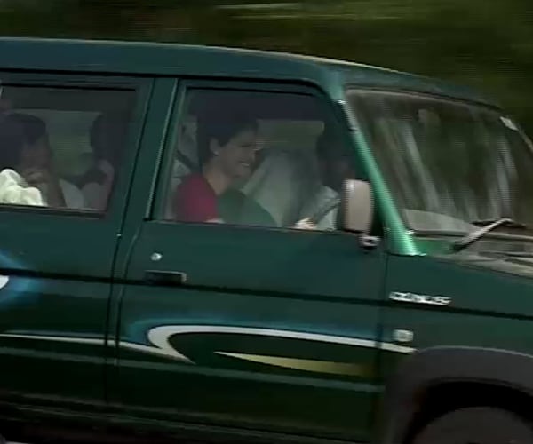 Younger sister Priyanka is at the wheel of their green MUV, with her brother by her side. Security men follow in a cavalcade of cars behind their vehicle. (NDTV Photo)
