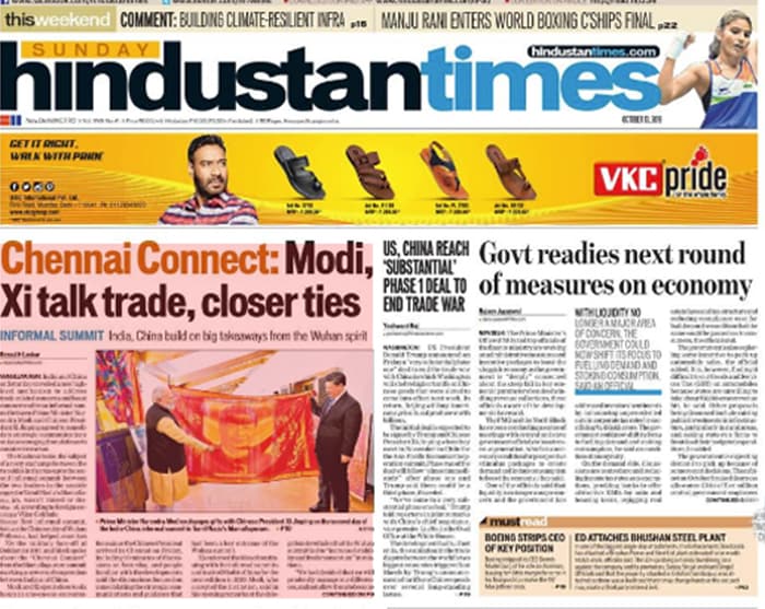 Restoration Of Postpaid Mobile Phones In Kashmir And PM Modi-Xi Meet Dominate Today\'s Newspapers