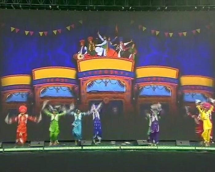 A 90-minute music, dance and multimedia show featuring as many as 400 artistes pervaded the NRG stadium in Houston on Sunday.