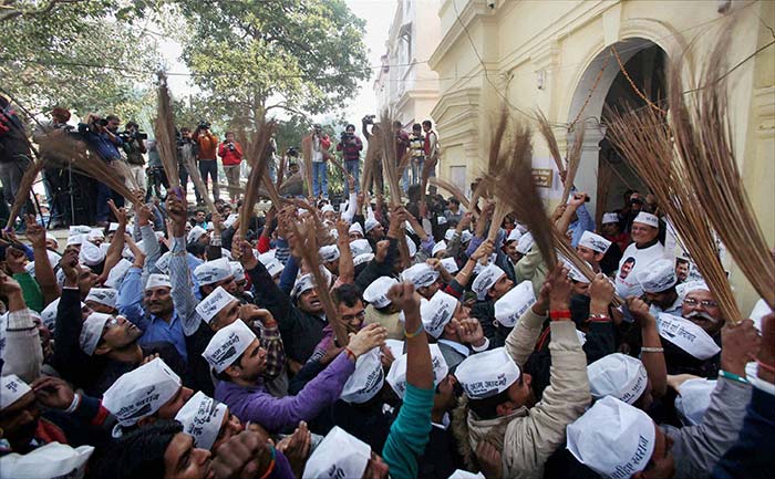 Aam Aadmi Party supporters in a celebratory mood.