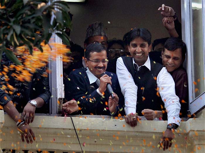 Aam Aadmi Party leaders in a celebratory mood.