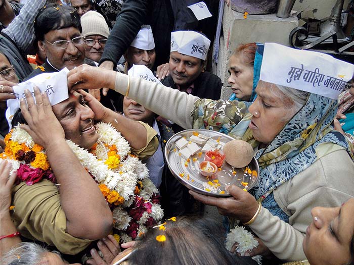 Aam Aadmi Party leaders in a celebratory mood.