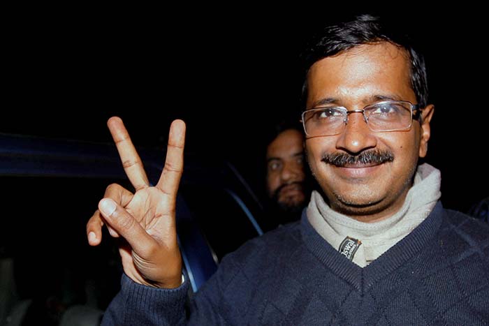 Aam Aadmi Party leader Arvind Kejriwal after a meeting in Delhi on December 9, 2013.