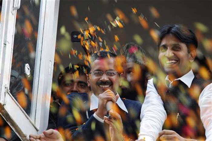 Arvind Kejriwal's year-old Aam Aadmi Party (AAP) made a spectacular electoral debut in Delhi and won 28 of the state's 70 seats, just four behind the BJP, which is on top.