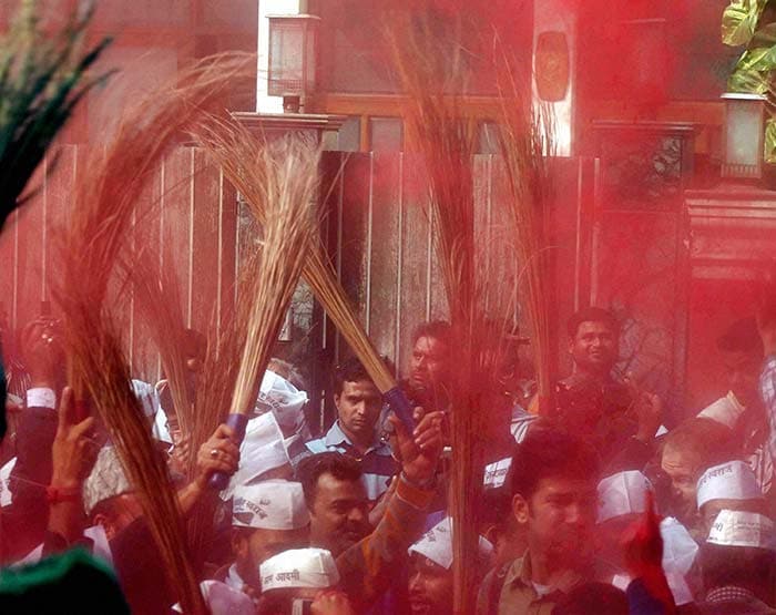 Aam Aadmi Party supporters in a celebratory mood.