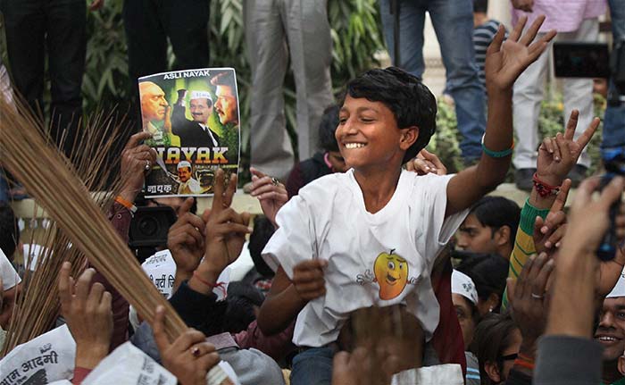 Aam Aadmi Party supporters in a celebratory mood.