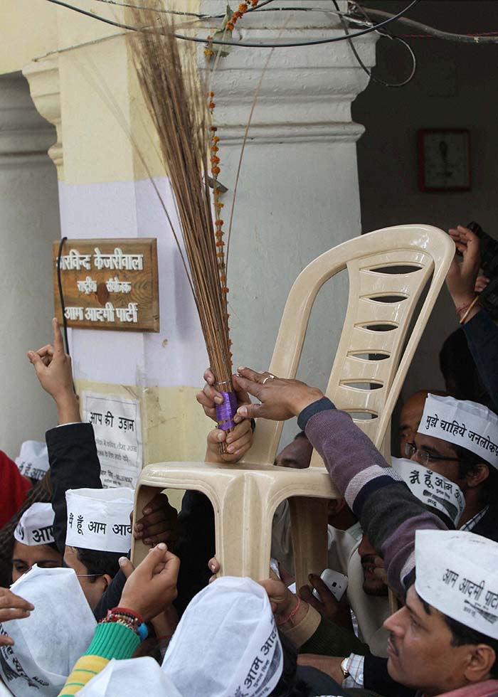 Aam Aadmi Party supporters in a celebratory mood.