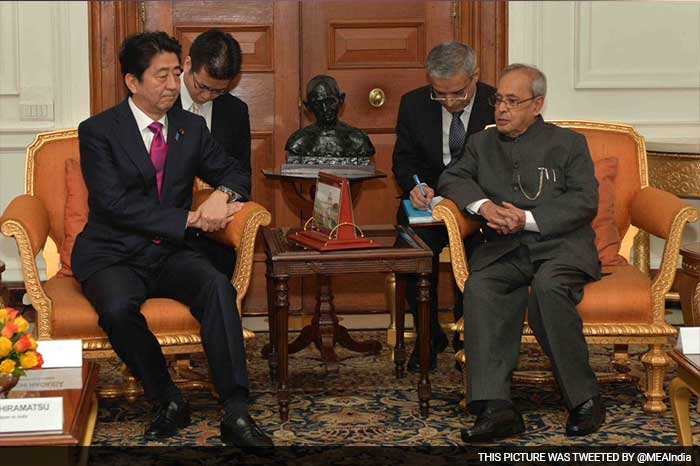 Furthering a close and reliable partnership Japan PM Shinzo Abe calls on President Pranab Mukherjee.